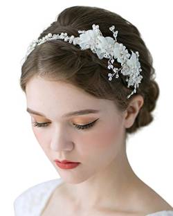 SWEETV Blatt Hochzeit Stirnbänder Kristall Braut Haarbänder Tiara Kopfschmuck (Elfenbein) von SWEETV