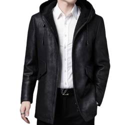 SWEPER Herren Lederjacke - Dicke Lederjacke Mit Kapuze Für Herren, Weiche Herrenjacken, Pelzkragen, Freizeitmäntel, Windjacke, Wasserdicht, Für Geschäftsleute, Schwarz, M von SWEPER