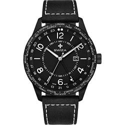 SWIZA Armbanduhr Magnus GMT, Ronda 515.24h Uhrwerk, Edelstahl 316L, schwarz PVD-Coated, Saphirglas, Kalbsleder von SWIZA