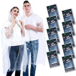SWOGAA Einweg-Regenponchos für Erwachsene (10er Pack) - 50% extra dicke wasserdichte Regenponchos mit Kapuze für Männer oder Frauen - Transparent von SWOGAA