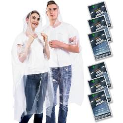 SWOGAA Einweg-Regenponchos für Erwachsene (6er Pack) - 50% extra dicke wasserdichte Regenponchos mit Kapuze für Männer oder Frauen - Transparent von SWOGAA