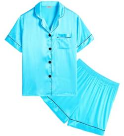 SWOMOG Satin Schlafanzüge für Mädchen und Jungen Baby Pyjama Sets mit Knopfleiste Zweiteilige Lounge Sets Weiche Nachtwäsche aus Seide von SWOMOG