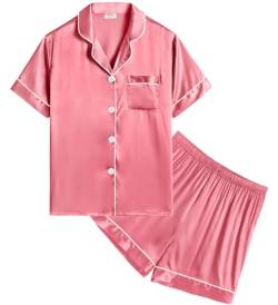 SWOMOG Satin Schlafanzüge für Mädchen und Jungen Baby Pyjama Sets mit Knopfleiste Zweiteilige Lounge Sets Weiche Nachtwäsche aus Seide von SWOMOG