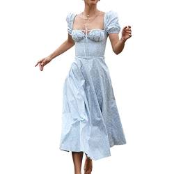 Damen LaternenäRmel Split Rock A-Linie Kleid Elegantes Damenkleid mit Blumendruck Zum Einkaufen (M) von SWOQ