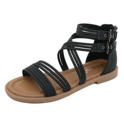 Damen Flache Sandalen Sommer Strandschuhe Geflochtene Römische Sandalen Kleid Sandalen Riemchen Freizeitsandalen Für Frauen gr.35-42 (37,Schwarz) von SWZEC