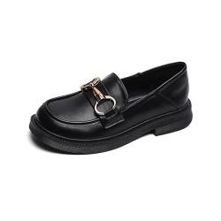 Damen Flacher Mokassin Mit Schnalle Women l Microfiber Leather Slip-On Chain Decor Chunky Flatform Wedge Loafers (38,Schwarz-1) von SWZEC