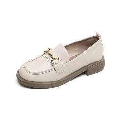 Damen Flacher Mokassin Mit Schnalle Women l Microfiber Leather Slip-On Chain Decor Chunky Flatform Wedge Loafers (40,Beige) von SWZEC