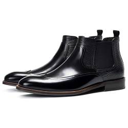 Herren Mid-Cut Bootie Smart Casual Formelle Chelsea-Stiefel Größe 38–48 EU (42,Schwarz) von SWZEC