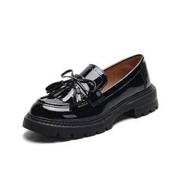 Klassisch Loafer Damen Mokassins Quaste Geschlossener Zehen Halbschuhe Elegante Slip-on Plateau Schuhe für Frauen (35,Schwarz 1) von SWZEC