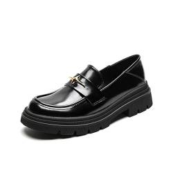 Loafer Damen Mokassins Geschlossener Zehen Halbschuhe Elegante Slip-on Plateau Schuhe für Frauen (38,Schwarz 2) von SWZEC