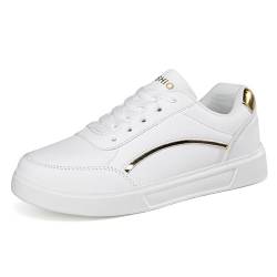 Modehaus Louisa - Gemütliche Ergonomische Damen Freizeitschuhe Weiße Schuhe,Frauen Weiße Skate-Schuhe (Weiß Gold,39) von SWZEC