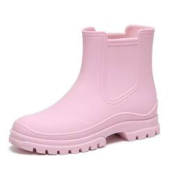 SWZEC Damen Gummistiefel Wasserdicht Gummistiefeletten Regenstiefel Kurzschaft Boots Outdoor Gartenschuhe Mit (40,Rosa) von SWZEC