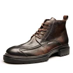 SWZEC Herren-Stiefeletten Zum Schnüren Klassische Kampfstiefel Vintage Lässig Biker-Stiefel Modisch Bequem Motorradstiefel Größe 38–48 (41,Braun) von SWZEC