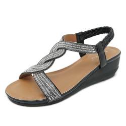 SWZEC SUPROMO Suna Bequeme Orthopädische Sandalen Damen mit strass Orthoback ORTHOSANDAL Amora (42,Schwarz) von SWZEC