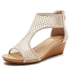 Sandalen absatzschuhe Damen Plateau Sommer Frauen Schuhe Keilsandalen Elegant Bequem (Gold,39) von SWZEC