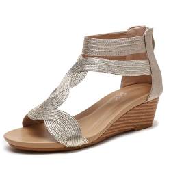 Sandalen absatzschuhe Damen Plateau Sommer Frauen Schuhe Keilsandalen Elegant Bequem Sommerschuhe EU 36-42 (Gold,40) von SWZEC