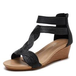 Sandalen absatzschuhe Damen Plateau Sommer Frauen Schuhe Keilsandalen Elegant Bequem Sommerschuhe EU 36-42 (Schwarz,39) von SWZEC