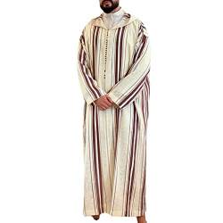 SXLLZSLC Männer Muslimische Roben Langes Kleid Kaftan Islamische Kleidung Naher Osten Jubba Thobe Lange Ärmel Arabische Gebets-Eid-Kleidung Kaftan-Kleid (Color : Stripe, Size : 4XL) von SXLLZSLC