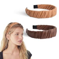 SXQLYH 2 Stück Haarreifen Breit Retro Stirnband Haarband für Damen, Weiches PU-Leder, stirnbänder Haarband Mode Bequeme Stirnbänder für Frauen und Mädchen Geburtstagsgeschenk (Braun) von SXQLYH