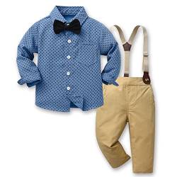 SXSHUN 3-Teiliges Baby Jungen Anzug Set Gentleman Kinder Bekleidungsset Hemd + Bowtie + Hosen Strampler Taufe Hochzeit Festliche Outfit 1-10 Jahre, Bleu ciel, 104-110 von SXSHUN