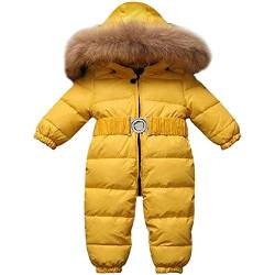 SXSHUN Baby/Säugling Jungen Mädchen Cool Daunen Schneeanzug Winter Overall Verdickt Spielanzug Schneeoverall Stepp-Strampler Einteiler Outfit mit Fellkapuze, Gelb, 104-110 von SXSHUN