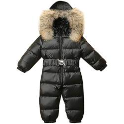 SXSHUN Baby/Säugling Jungen Mädchen Cool Daunen Schneeanzug Winter Overall Verdickt Spielanzug Schneeoverall Stepp-Strampler Einteiler Outfit mit Fellkapuze, Schwarz, 104-110 von SXSHUN