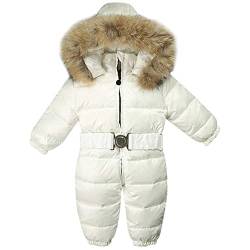 SXSHUN Baby/Säugling Jungen Mädchen Cool Daunen Schneeanzug Winter Overall Verdickt Spielanzug Schneeoverall Stepp-Strampler Einteiler Outfit mit Fellkapuze, Weiß, 74-80 von SXSHUN