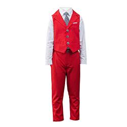 SXSHUN Herren & Jungen Karierter Tweed-Retro-Anzug 4 TLG Gentleman Anzug Hochzeit passt Bekleidungsset,rot(4tlg),152 von SXSHUN