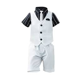 SXSHUN Jungen 3 TLG Kinderanzug Krawatte Weihnachten Strampler Junge Hochzeit Anzug Hemd Frühling Sommer,Weiß(3tlg),104-117 von SXSHUN