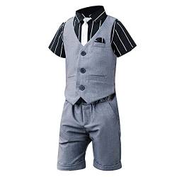 SXSHUN Jungen 3 TLG Kinderanzug Krawatte Weihnachten Strampler Junge Hochzeit Anzug Hemd Frühling Sommer,grau(3tlg),122-135 von SXSHUN