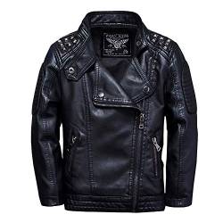 SXSHUN Jungen Flaumgefüttert Lederjacke aus Kunstleder Kinder Mädchen Motorradjacke Warm Outwear Kleidung Mantel, Schwarz, 146 (Etikettengröße:150) von SXSHUN