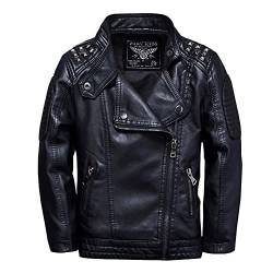 SXSHUN Jungen Flaumgefüttert Lederjacke aus Kunstleder Kinder Mädchen Motorradjacke Warm Outwear Kleidung Mantel, Schwarz-Flaumgefüttert, 122/128 (Etikettengröße:130) von SXSHUN