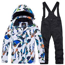 SXSHUN Jungen Schneeanzug mit Kapuze Wasserdicht Winddicht 2 Teilig Skijacke + Skihose Unisex Kinder Ski Overall Mädchen Skianzug, 122-128 von SXSHUN