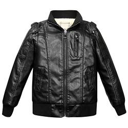 SXSHUN Jungen Verdickte Lederjacke PU Leder Kinder Mädchen Flaumgefüttert Bikerjacke Warm Outwear Kleidung Mantel, Schwarz-Flaumgefüttert, 146 (Etikettengröße:150) von SXSHUN