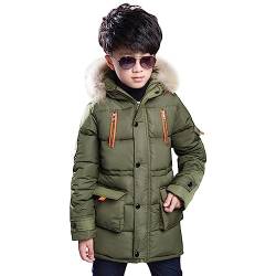 SXSHUN Jungen Verdickte Winterjacke mit Fellkapuze Kinder Warm Winterjacke Daunenjacke Daunenmantel, Grün, 146 (Etikettengröße:150) von SXSHUN