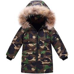 SXSHUN Jungen Winterjacke mit Kapuze Pelzkragen Parka Camouflage Wintermantel Kinder Kapuzenjacke Warm Outdoorjacke, Tarnung, 122-128 von SXSHUN