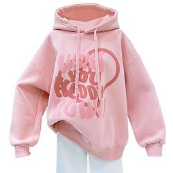 SXSHUN Kinder Hoodie Sweatshirt mit Kapuze für mädchen Kapuzenpullover Langarm Pullover Briefdruck, Rosa, 164 von SXSHUN