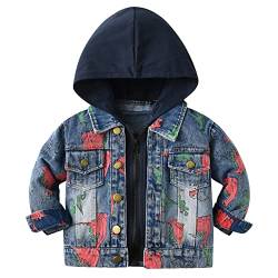 SXSHUN Kinder Jungen Jeansjacke mit Kapuze Denim Tops Langarm Übergangsjacke Frühling Herbst Jacket Casual Outwear, Grau Druck, 122-128 von SXSHUN