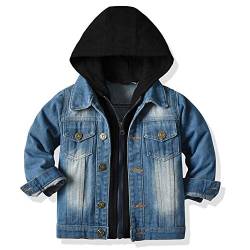 SXSHUN Kinder Jungen Jeansjacke mit Kapuze Denim Tops Langarm Übergangsjacke Frühling Herbst Jacket Casual Outwear, Schwarz Hut, 134-140 von SXSHUN