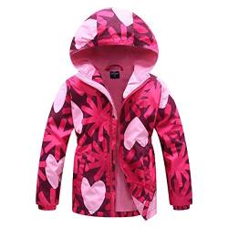 SXSHUN Kinder Mädchen Softshell Jacke mit Fleecefütterung Übergangsjacke Druck Wanderjacke Outdoorjacke Warm Winddicht Atmungsaktiv Frühling Herbst, Herz, 134-140(Etikettengröße:140) von SXSHUN