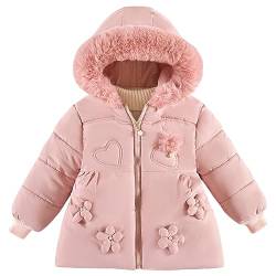 SXSHUN Kinder Mädchen Winterjacke Wintermantel mit Blumen Jacke mit Kapuze Warme Steppjacke Outdoor Kapuzenjacke, Rosa, 98 von SXSHUN