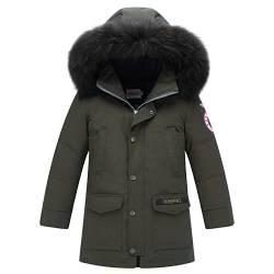 SXSHUN Kinder Winterjacke Wintermantel Jungen Verdicken Warm Daunenjacken mit Kapuze Lang Parka aus Baumwolle, Grün, 146, (Größenetikett:150) von SXSHUN