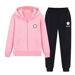 SXSHUN Mädchen Jogginganzug Kinder Sportanzug Trainingsanzug 2tlg Bekleidungsset Sweatjacke + Jogginghose, Rosa + Schwarz-1, 122/128(Etikettengröße:130) von SXSHUN