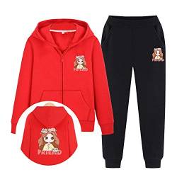 SXSHUN Mädchen Jogginganzug Kinder Sportanzug Trainingsanzug 2tlg Bekleidungsset Sweatjacke + Jogginghose, Rot + Schwarz-2, 122/128(Etikettengröße:130) von SXSHUN