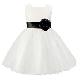 SXSHUN Mädchen Kleider Prinzessin Kleid Tüll Kinder Party Kleid Hochzeit Festzug Kleider Ärmellos, Floral, Schleife, Schwarz, 116 von SXSHUN