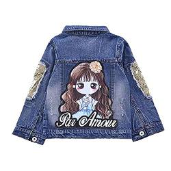 SXSHUN Mädchen Mode Jeansjacke Mit Muster Denim Jacke Übergangsjacke, Kleine Mädchen, 104/110 (Etikettengröße:110) von SXSHUN