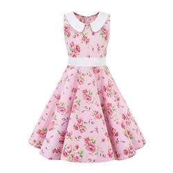 SXSHUN Mädchen Retro Vintage Rockabilly Kleid Partykleider Cocktailkleider Im 50er-Jahre-Stil, 146, (Etikettengröße:150) von SXSHUN