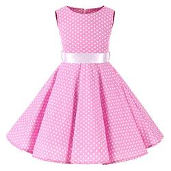 SXSHUN Mädchen Retro Vintage Rockabilly Kleid Partykleider Cocktailkleider Im 50er-Jahre-Stil, Rosa + Weiß Punkt, 116 (Etikettengröße:120) von SXSHUN