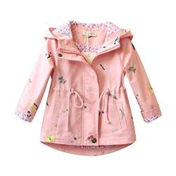 SXSHUN Mädchen Windjacke Mit Kapuze Und Blumenstickerei Trenchcoat Kapuzenmantel, Rosa, 122/128(Etikettengröße:130) von SXSHUN