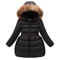 SXSHUN Mädchen Winterjacke mit Pelzkragen Kinder Warm Verdichte Daunenjacke Daunenmantel Wintermantel Wasserdicht Winddicht, Schwarz, 152/158 (Etikettengröße:160) von SXSHUN